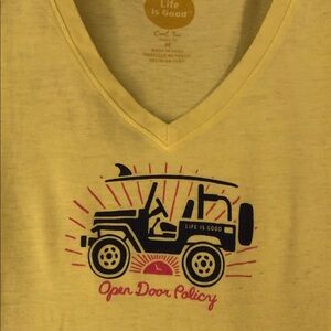 Life Is Good Yellow V-Neck Tee ‘Jeep Edition’